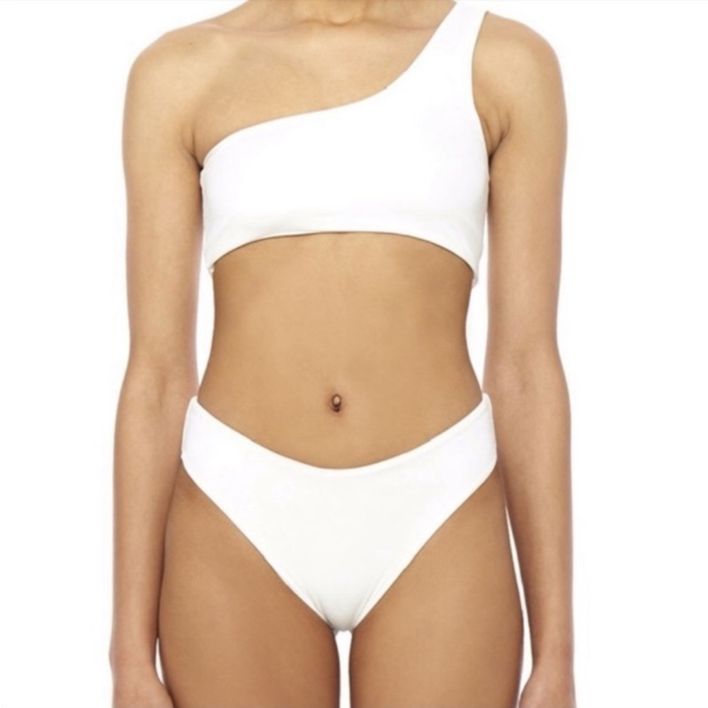 Aexae Swim NWT 2-Piece One Shoulder Bikini Swimsuit Black M Bottom L Top Classic - Picture 4 of 15